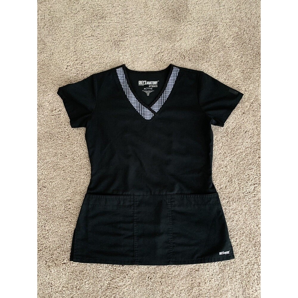 Grey’s Anatomy Active Grid Check Black White Scrub Top 41431 Women's Size XS